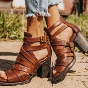 Freebird Brown Strappy Block Heel Sandals